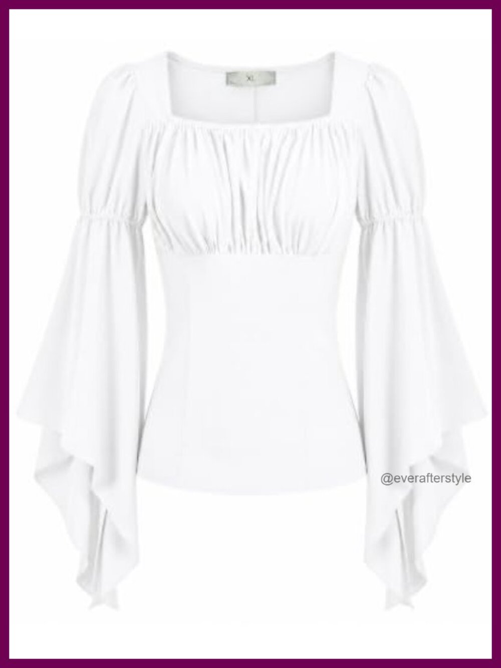 Bell Sleeve Blouse Square Neck Ruched Peasant Top Renaissance Ren Faire